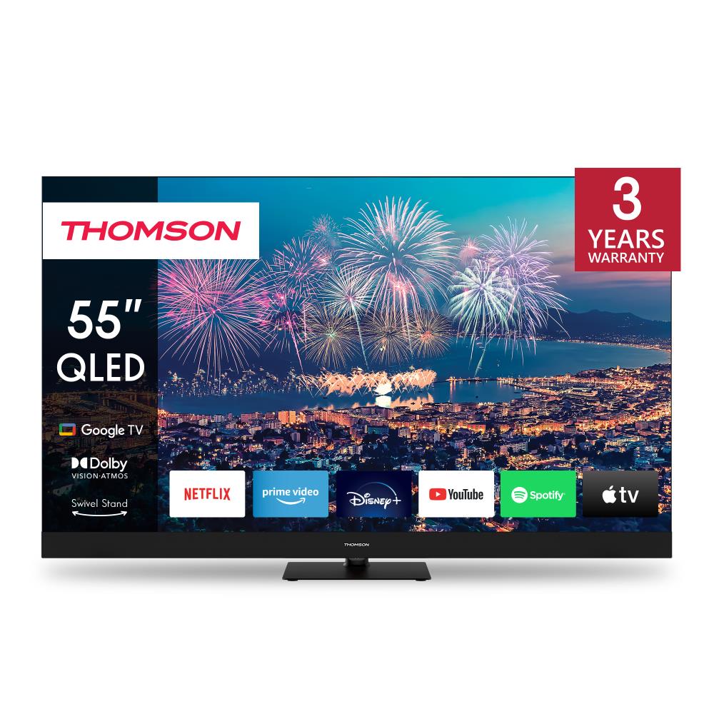 TV Set|THOMSON|55″|4K/Smart|QLED|3840×2160|Wireless LAN|Bluetooth|Google TV|Black|55QG6C14