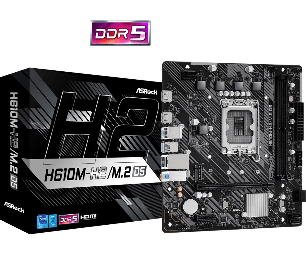 Emaplaat|ASROCK|Intel H610|LGA1700|Micro-ATX|Memory DDR5|Memory slots 2&...