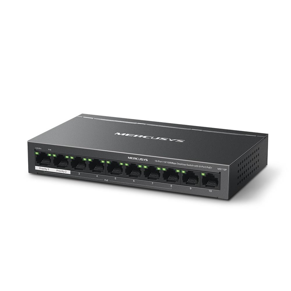 Switch|MERCUSYS|Desktop/pedestal|10x10Base-T / 100Base-TX|PoE+ ports 8|M...