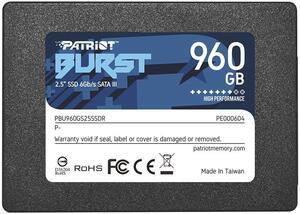 SSD|PATRIOT|Burst Elite|960GB|SATA 3.0|3D NAND|Write speed 320 MBytes/sec|Read speed 450 MBytes/sec|2,5″|TBW 400 TB|PBE960GS25SSDR