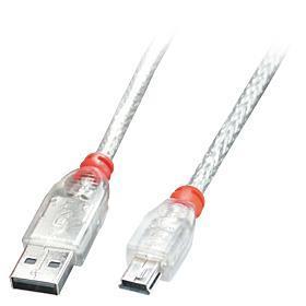 KAABEL USB2 A TO MINI-B 0.5M/TRANSPARENT 41781 LINDY