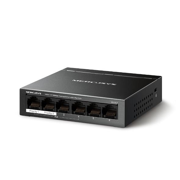 Switch|MERCUSYS|Desktop/pedestal|6x10Base-T / 100Base-TX|PoE+ ports 4|MS...