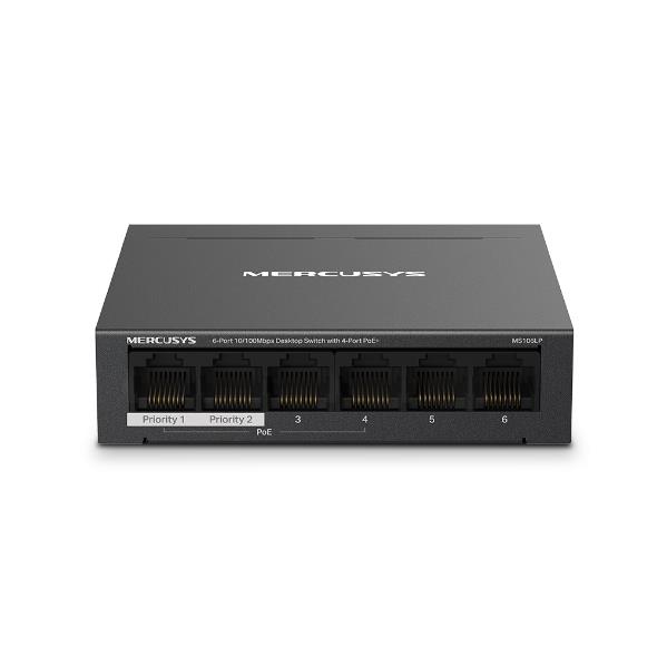 Switch|MERCUSYS|Desktop/pedestal|6x10Base-T / 100Base-TX|PoE+ ports 4|MS...