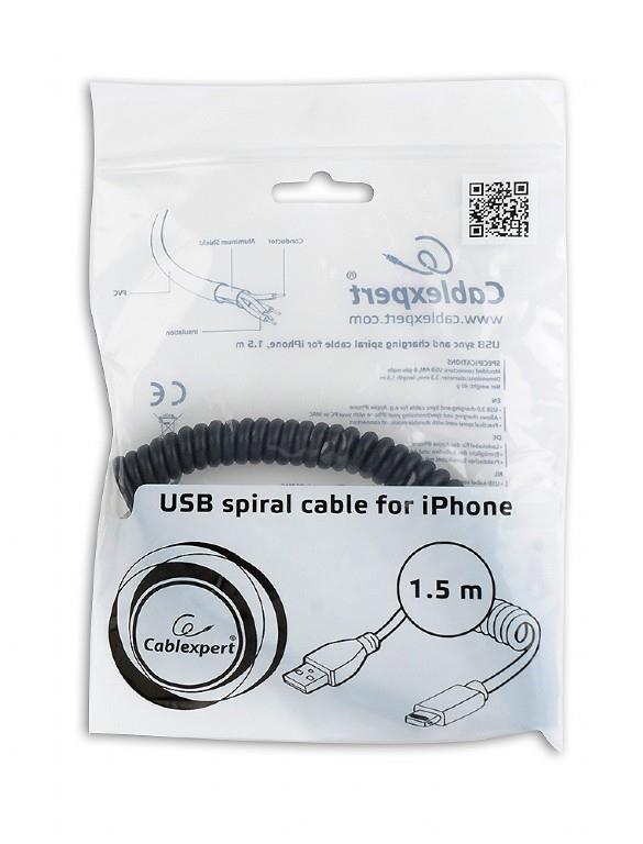 KAABEL LIGHTNING TO USB2 1.5M/SPIRAL CC-LMAM-1.5M GEMBIRD