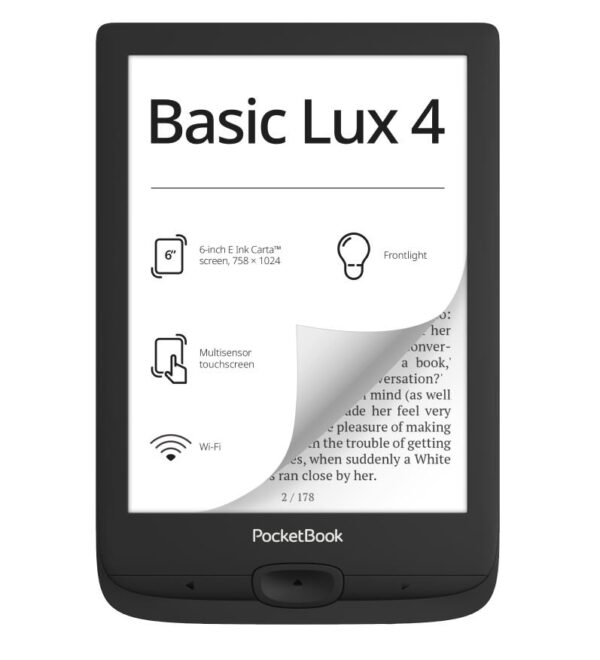 E-Reader|POCKETBOOK|Basic Lux 4|6"|1024x758|1xUSB-C|Micro SD|Wireless LAN|Black|PB618-P-WW