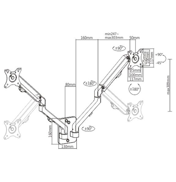 DISPLAY ACC MOUNTING ARM 27″/MA-WA2-01 GEMBIRD