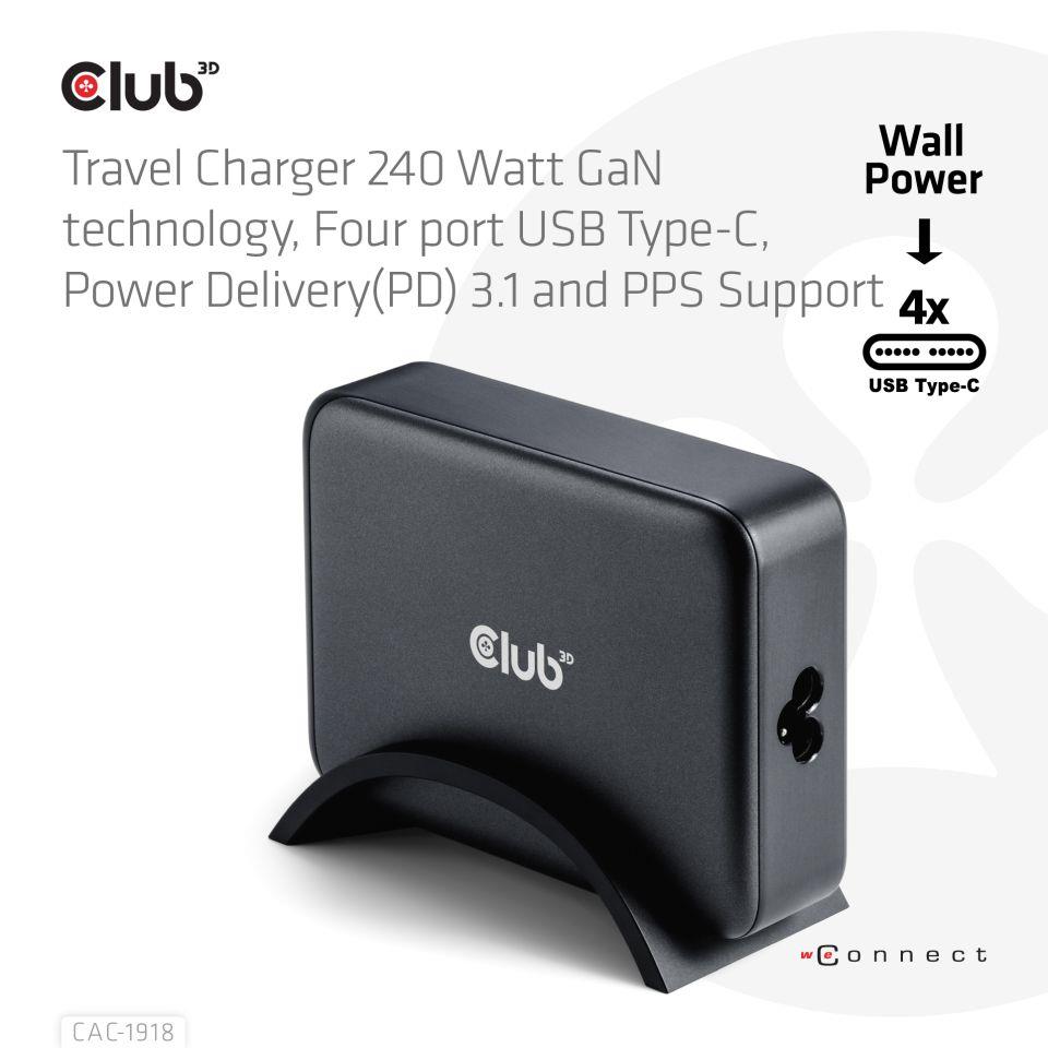 MOBILE CHARGER 4PORT/GAN 240W CAC-1918 CLUB3D