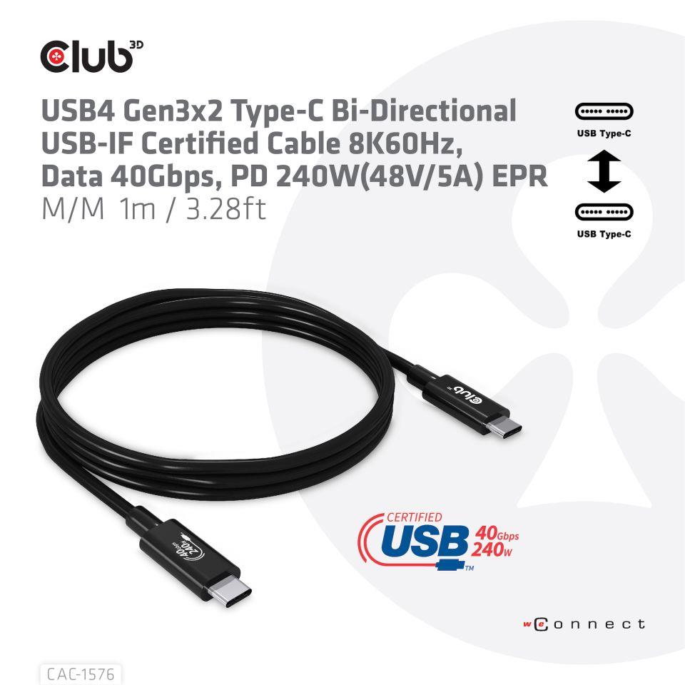 KAABEL USB-C TO USB-C 1M/M/M CAC-1576 CLUB3D