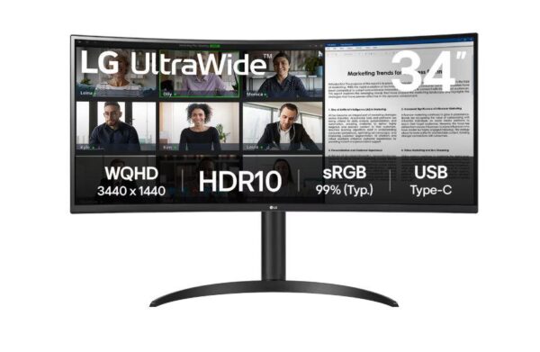 LCD Monitor|LG|34WR55QK-B|34"|Business/Curved/21 : 9|Panel VA|3440x1440|21:9|100Hz|5 ms|Height adjustable|Tilt|Colour Black|34WR55QK-B