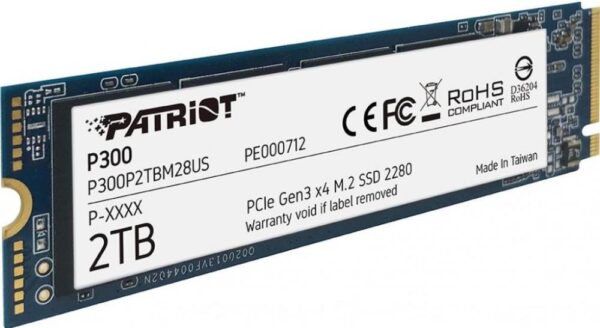 SSD|PATRIOT|P300|2TB|M.2|PCIE|NVMe|QLC|Write speed 1650 MBytes/sec|Read speed 2100 MBytes/sec|3.8mm|TBW 960 TB|P300P2TBM28