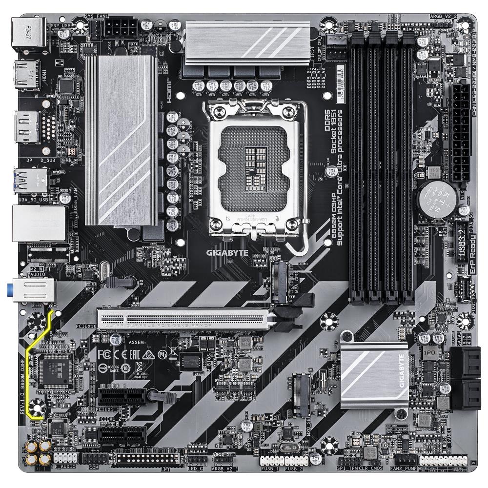 Emaplaat|GIGABYTE|Intel B860 Express|LGA1851|Micro-ATX|Memory DDR5|Memo&...