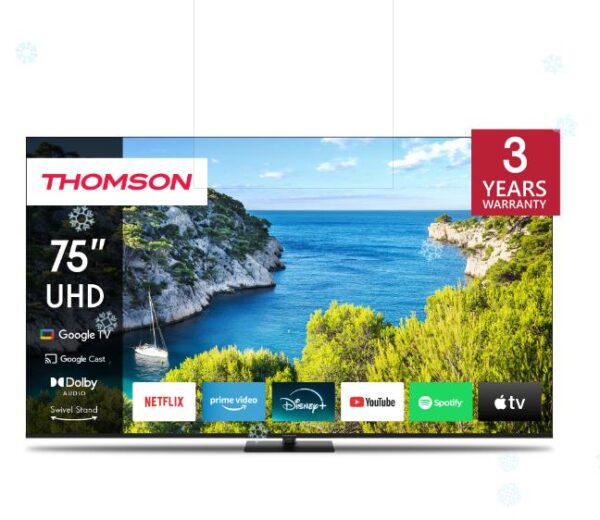 Televiisor|THOMSON|75″|4K/Smart|3840×2160|Juhtmevaba LAN|Bluetooth|...