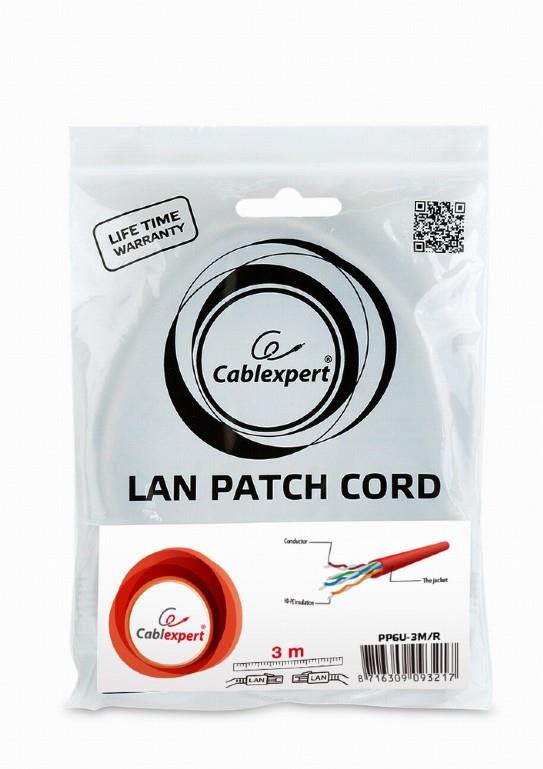 PATCH CABLE CAT6 UTP 3M/RED PP6U-3M/R GEMBIRD