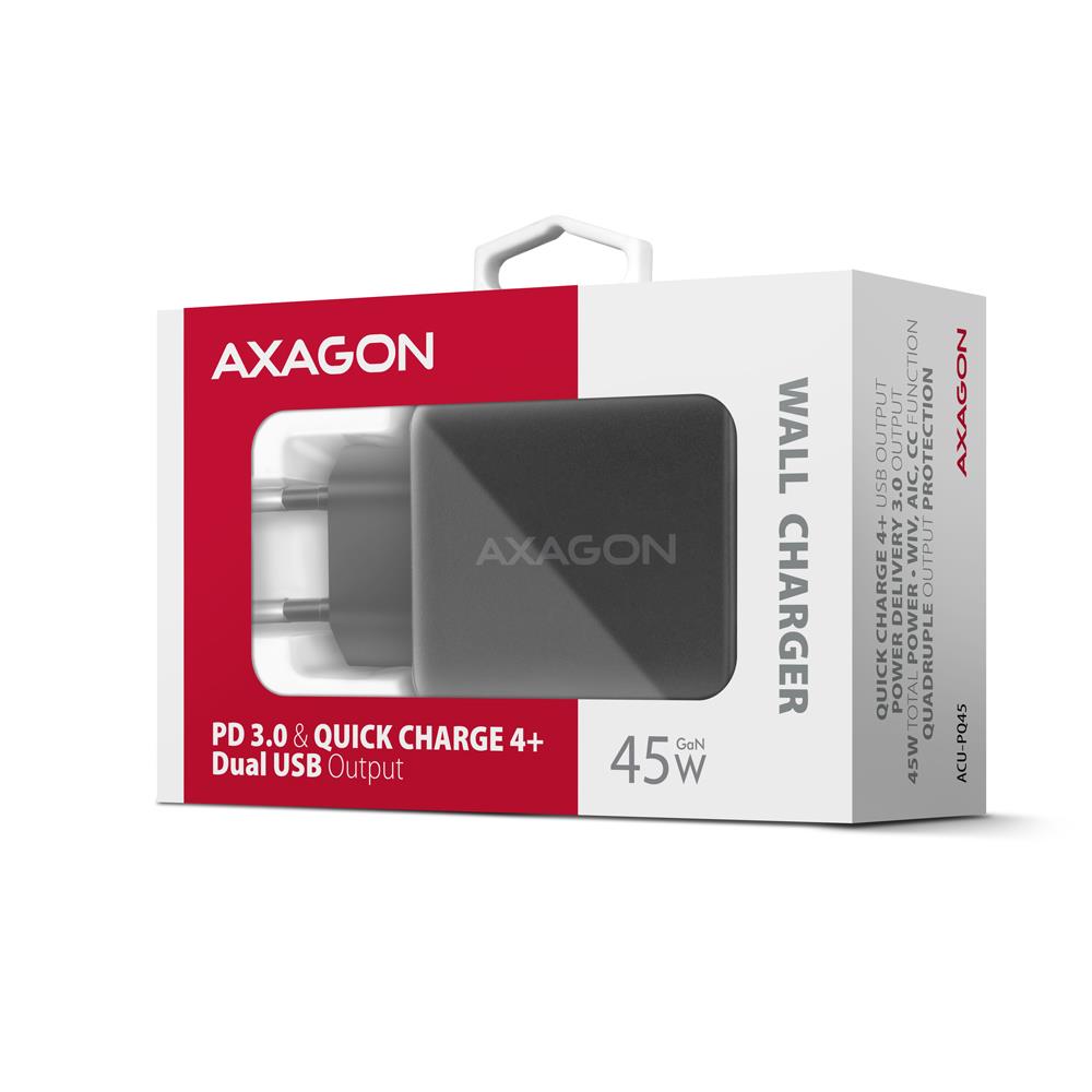 MOBILE CHARGER WALL USB 45W/GAN 2PORT ACU-PQ45 AXAGON
