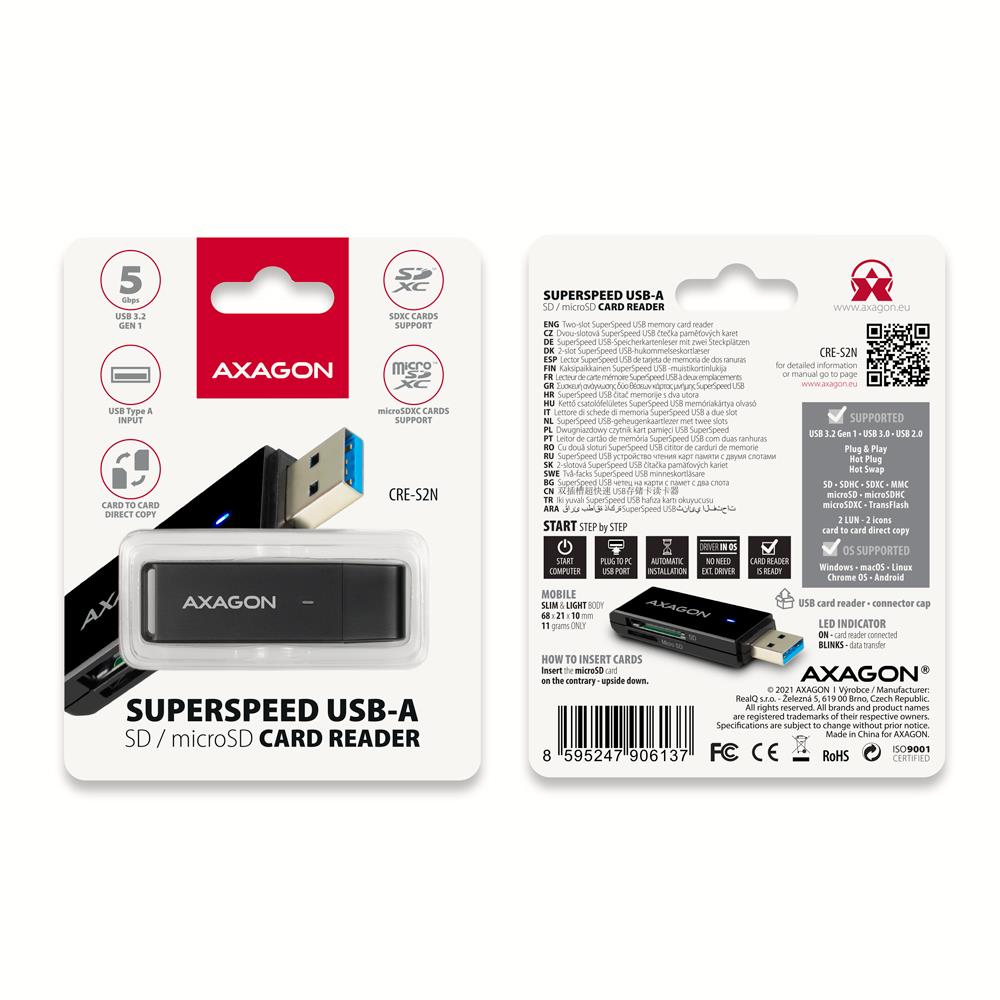 CARD READER USB3.2/SD/MICROSD CRE-S2N AXAGON