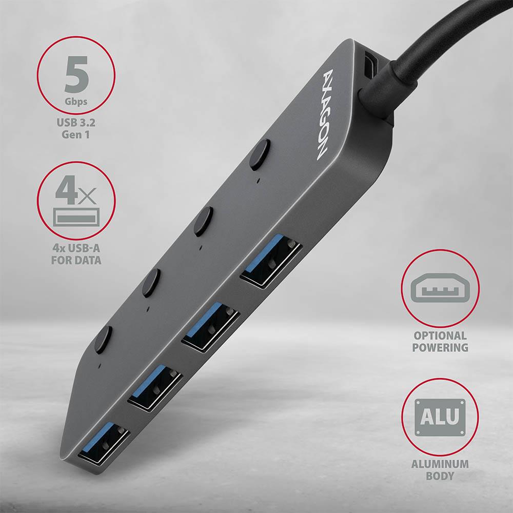 I/O USB HUB SWITCH 4PORT/0.2M HUE-MSA AXAGON