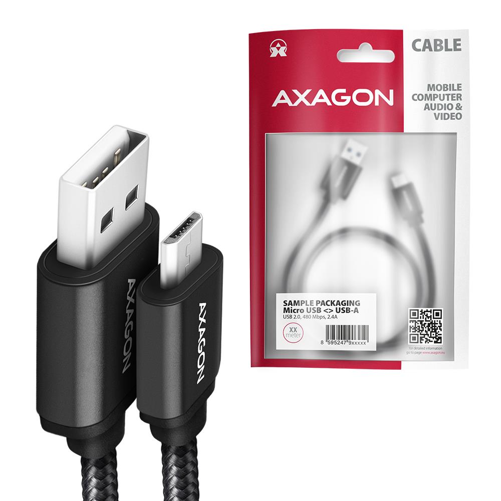 CABLE USB2.0 TO MICRO-USB 2M/HQ BLK BUMM-AM20AB AXAGON