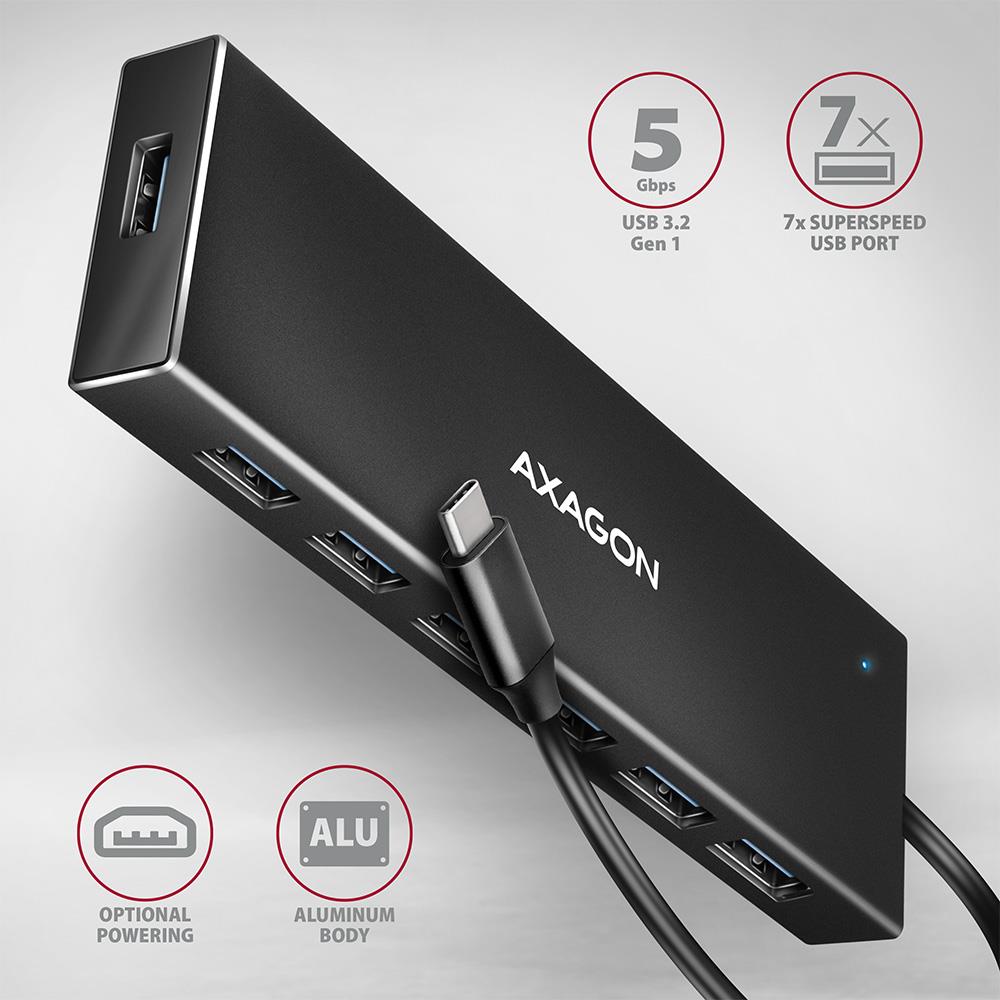 I/O HUB USB-C 7PORT FLAT/0.3M HUE-F7C AXAGON