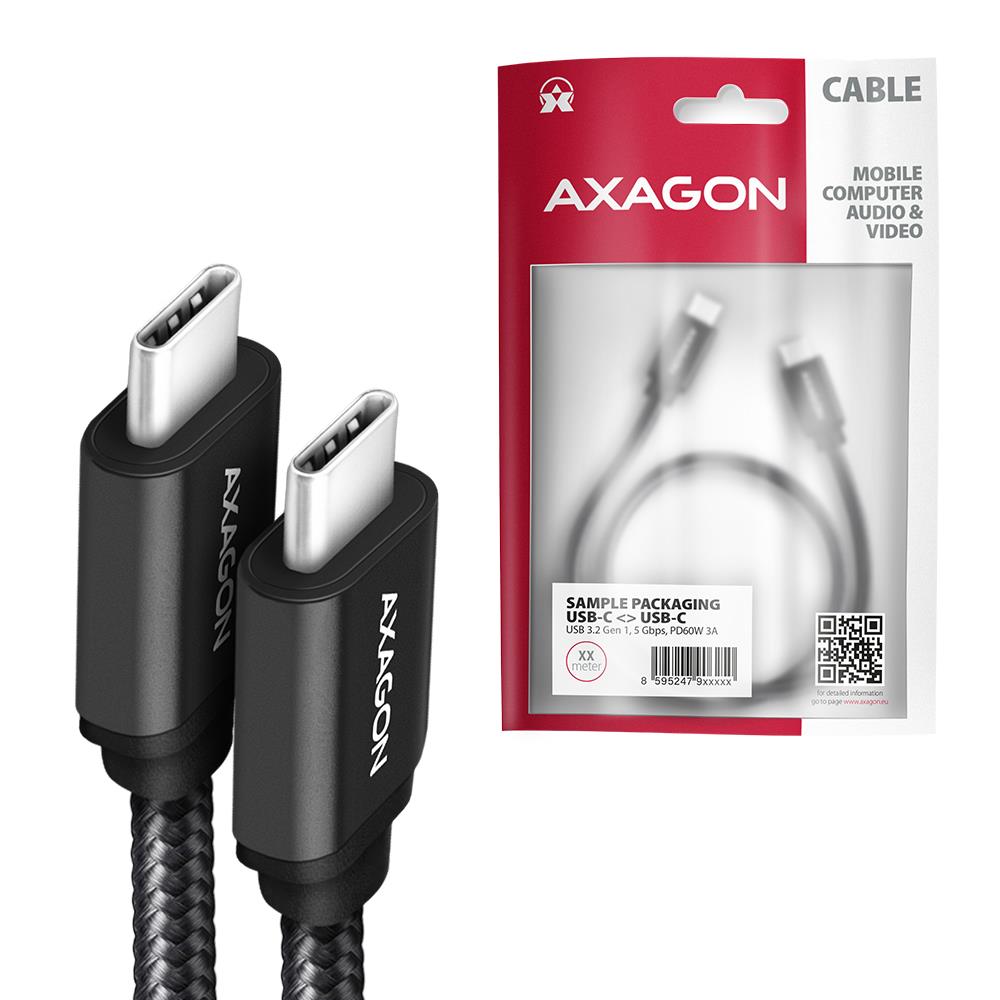 CABLE USB-C TO USB-C 1.5M 60W/BLACK BUCM3-CM15AB AXAGON