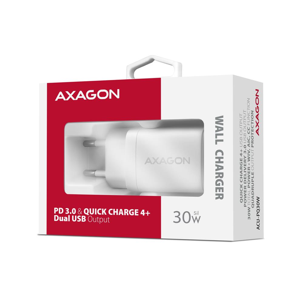MOBILE CHARGER WALL USB 30W/2PORT WHITE ACU-PQ30W AXAGON