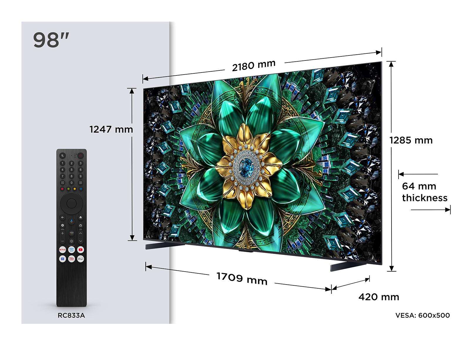 TV Set|TCL|98 “|4K Ultra HD|3840 x 2160 pixels|Flat|16:9|QD-Mini L...