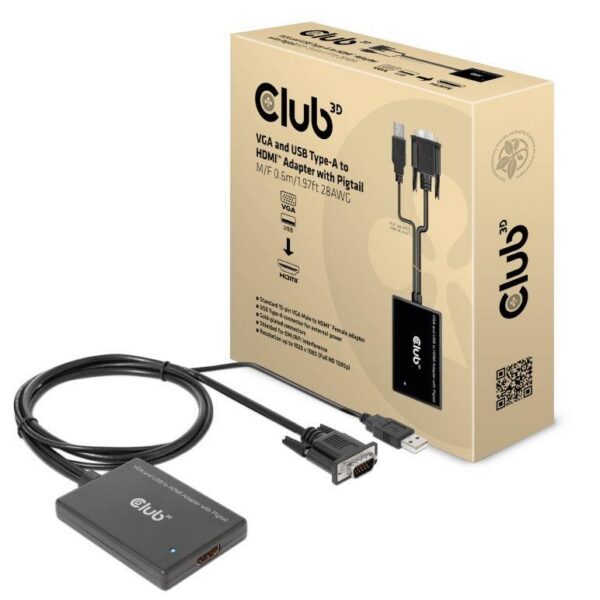 I/O ADAPTER VGA TO HDMI+USB/0.6M M/F CAC-1720 CLUB3D