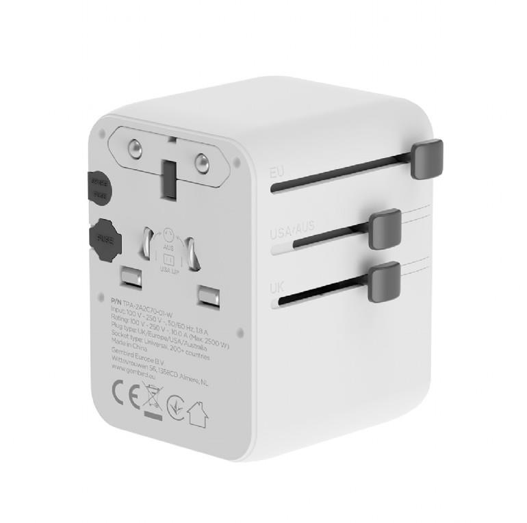 POWER ADAPTER TRAVEL 70W/WHITE TPA-2A3C70-01-W GEMBIRD