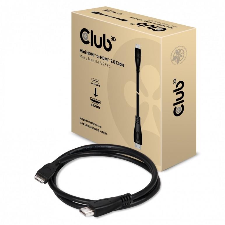 CABLE MINI HDMI TO HDMI 1M/M/M CAC-1350 CLUB3D