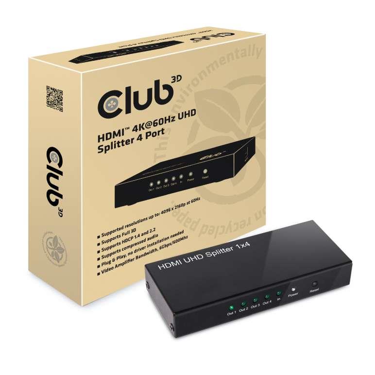 I/O VIDEO SPLITTER HDMI 4PORT/4K60HZ 2.0 UHD CSV-1380 CLUB3D