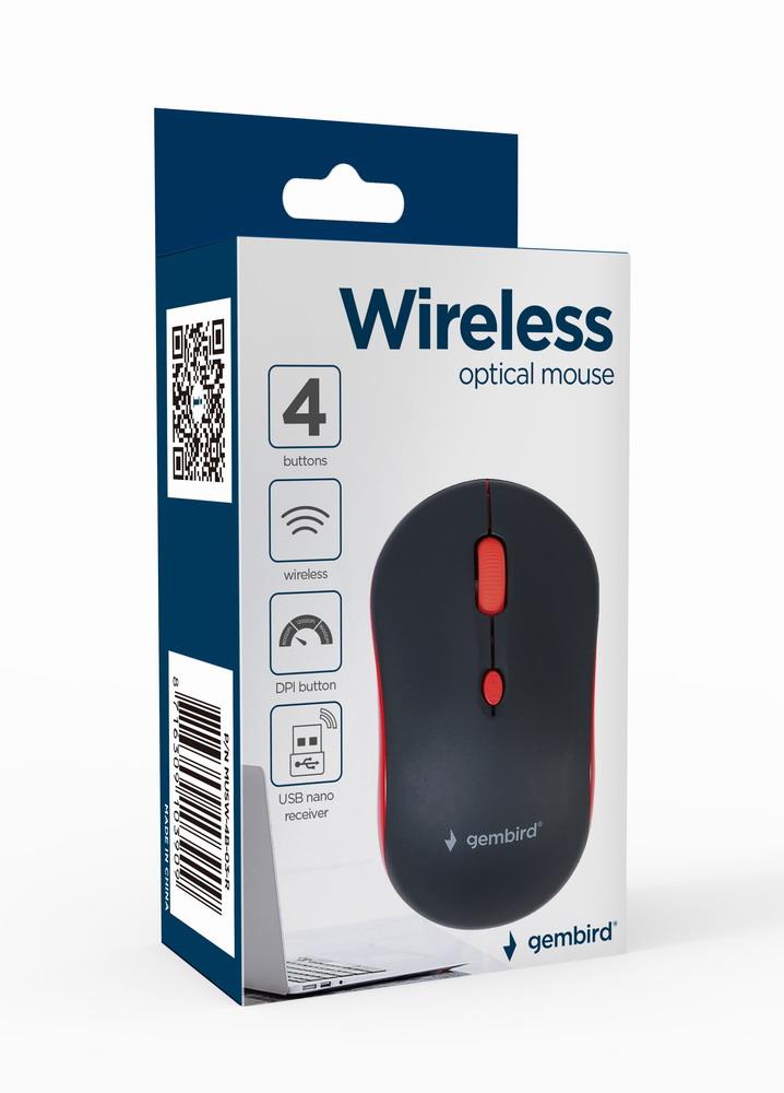 MOUSE USB OPTICAL WRL BLACK/RED MUSW-4B-03-R GEMBIRD