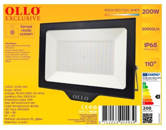 Lamp|OLLO|Power consumption 200 Watts|Luminous flux 20000 Lumen|4000 K|AC220-240V|Beam angle 110 degrees|VS121C-200W-40K