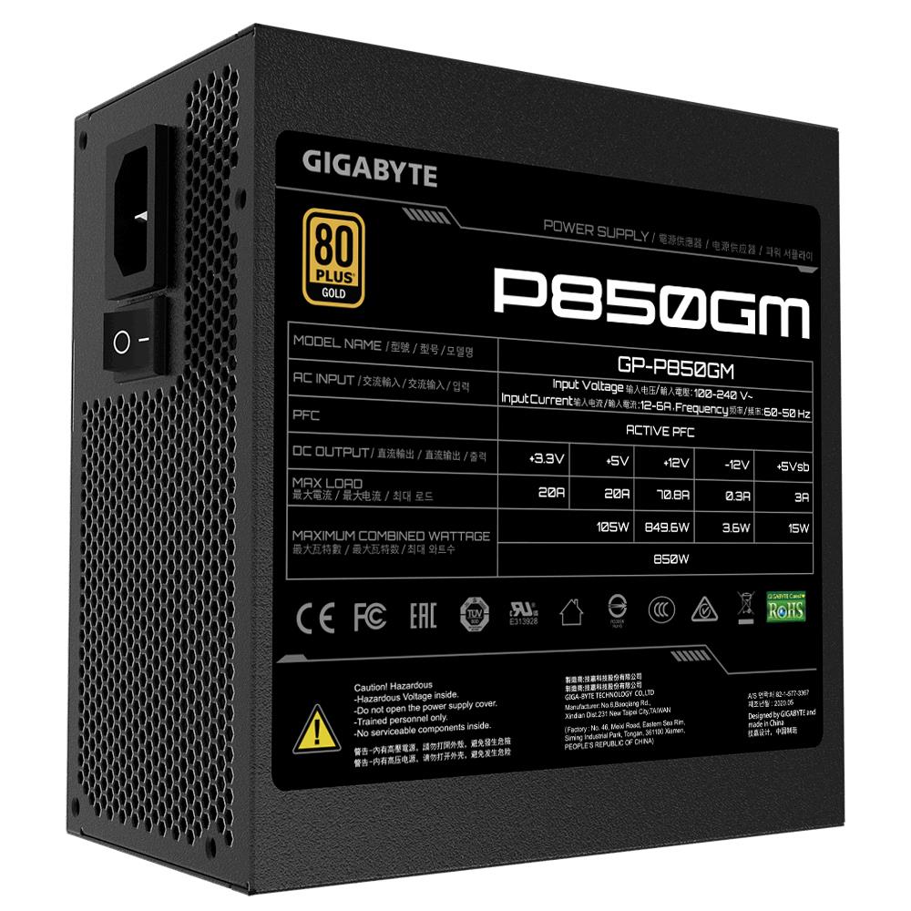 Toiteplokk|GIGABYTE|850 Watts|Efficiency 80 PLUS GOLD|PFC Active|MTBF &#...