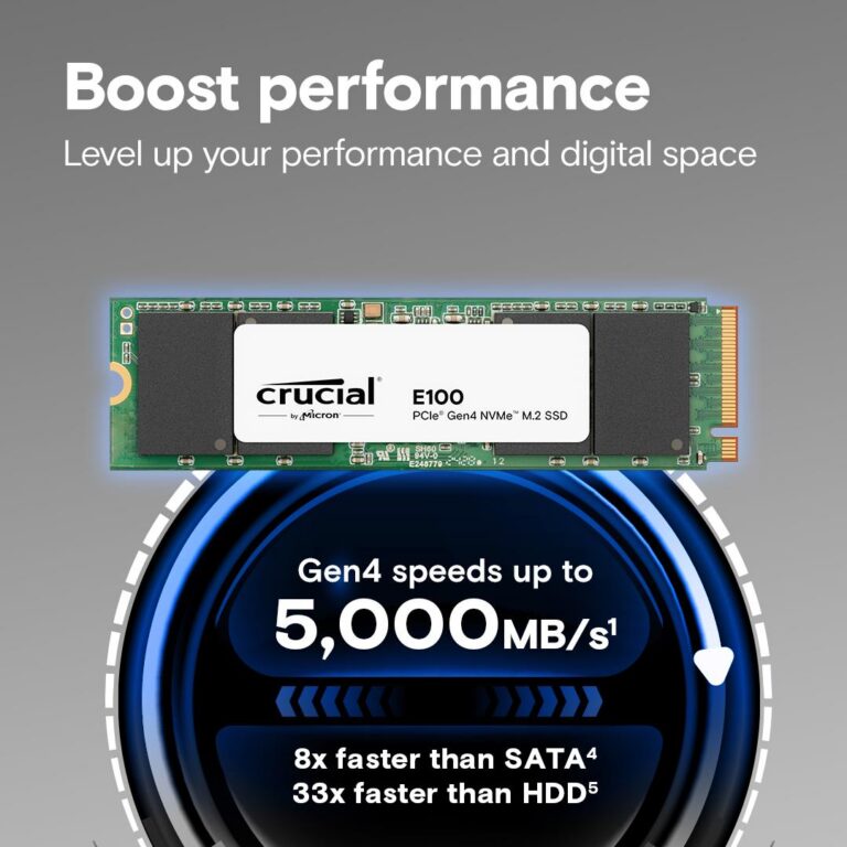 SSD|CRUCIAL|E100|2TB|M.2|NVMe|Write speed 4500 MBytes/sec|Read speed 500...