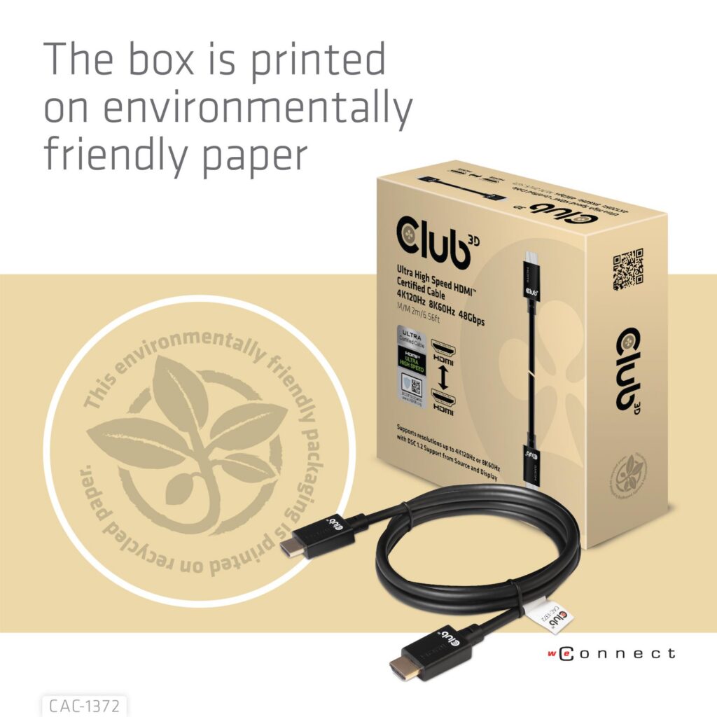 CABLE HDMI TO HDMI 2M/M/M CAC-1372 CLUB3D
