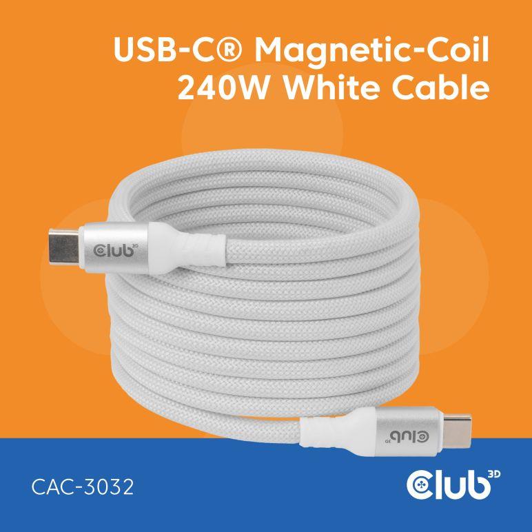 KAABEL USB-C TO USB-C 2M/MAGNETIC WHITE CAC-3032 CLUB3D