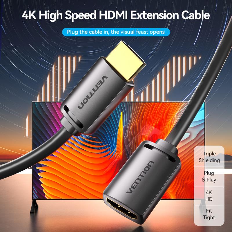 CABLE HDMI MALE/FEMALE 4K/2M BLACK AHCBH VENTION