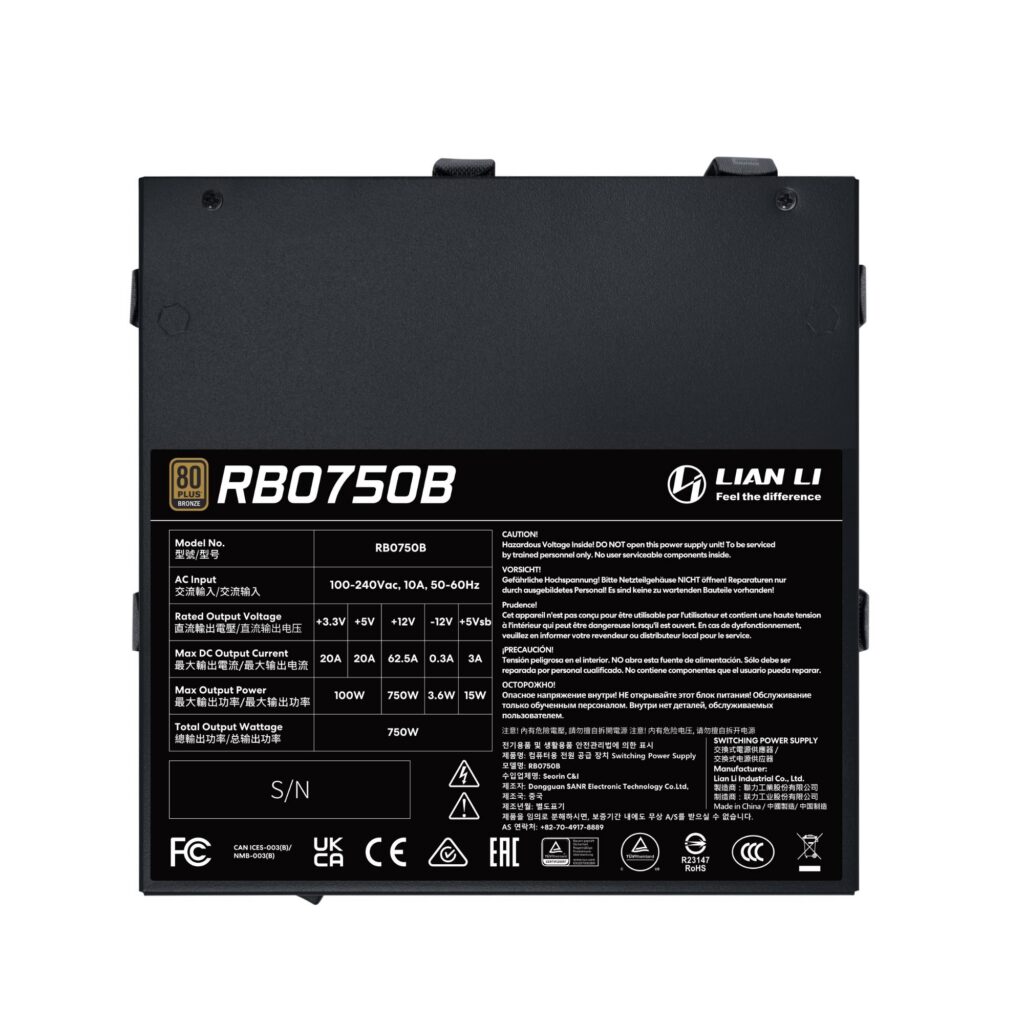 Power Supply|LIAN LI|RB PSU|ATX|100 – 240 V|750 W|G9P.RB0750B.B000.EU