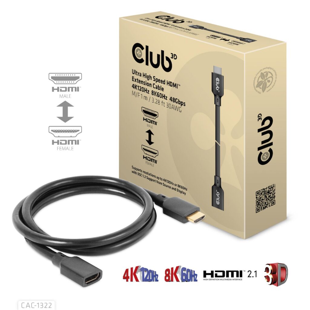 KAABEL HDMI TO HDMI 1M/M/F CAC-1322 CLUB3D