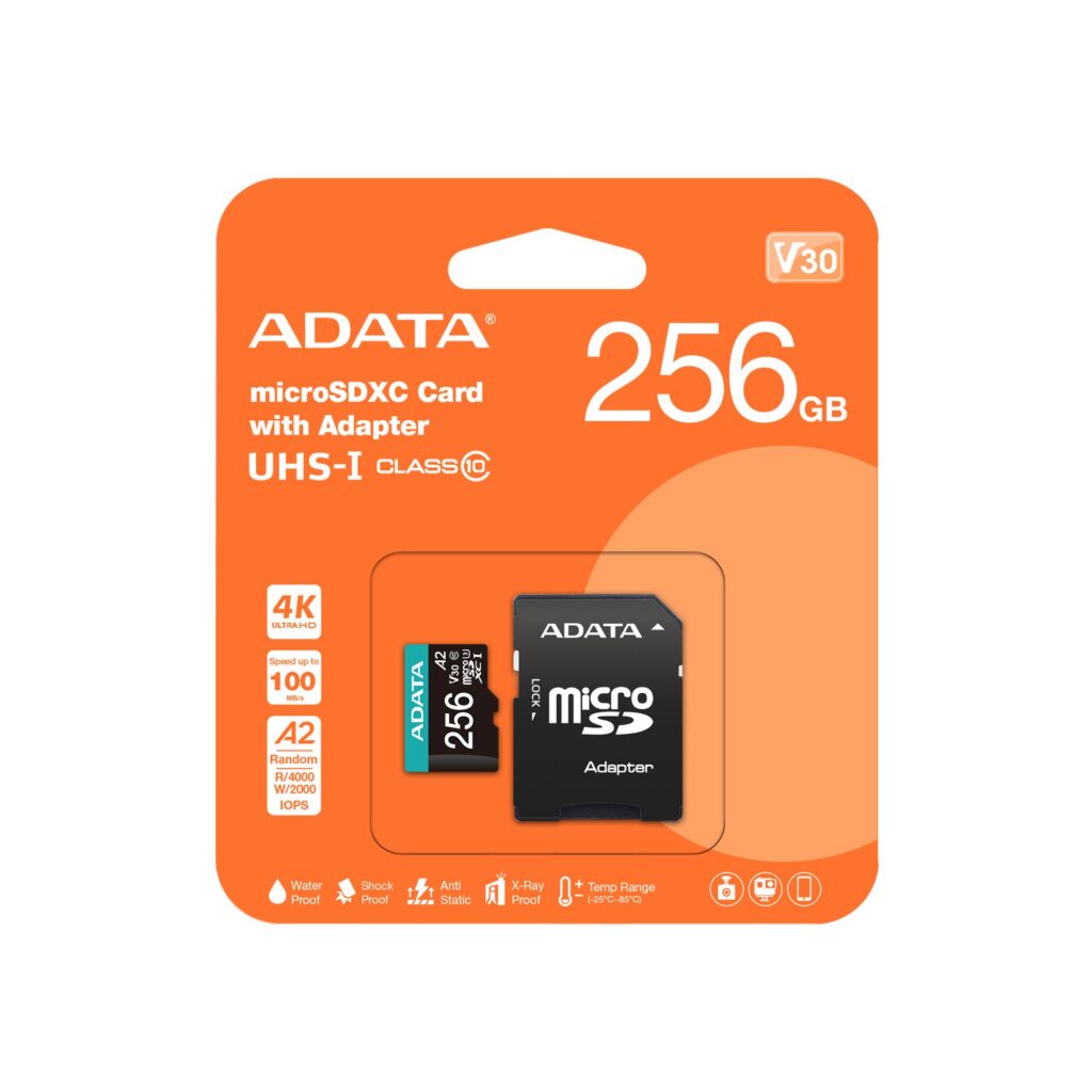 MÄLUKAART SDXC 256GB W/AD./AUSDX256GUI3V30SA2-RA1 ADATA