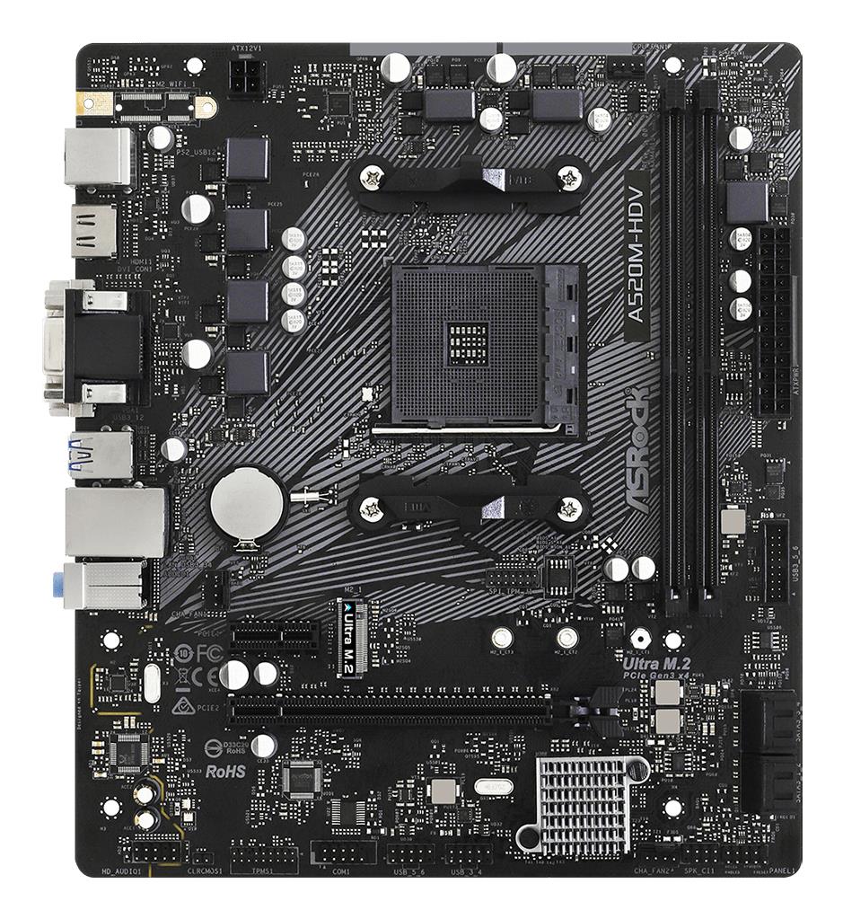 Emaplaat|ASROCK|AMD A520|SAM4|Micro-ATX|Memory DDR4|Memory slots 2|1xPC&...