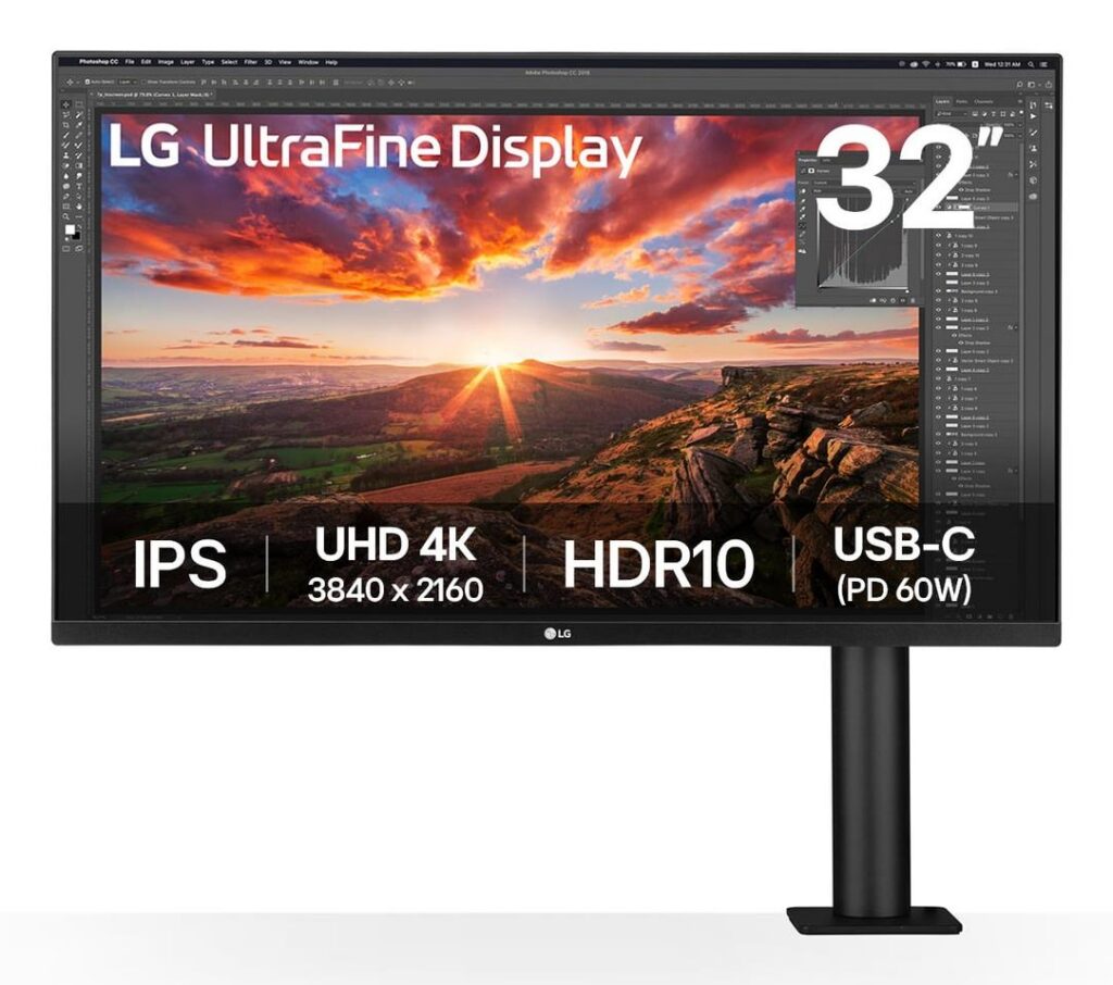 LCD Monitor|LG|31.5″|Panel IPS|3840×2160|16:9|60Hz|5 ms|Speakers|Swivel|Pivot|Height adjustable|Tilt|Colour Black|32UN880K-B