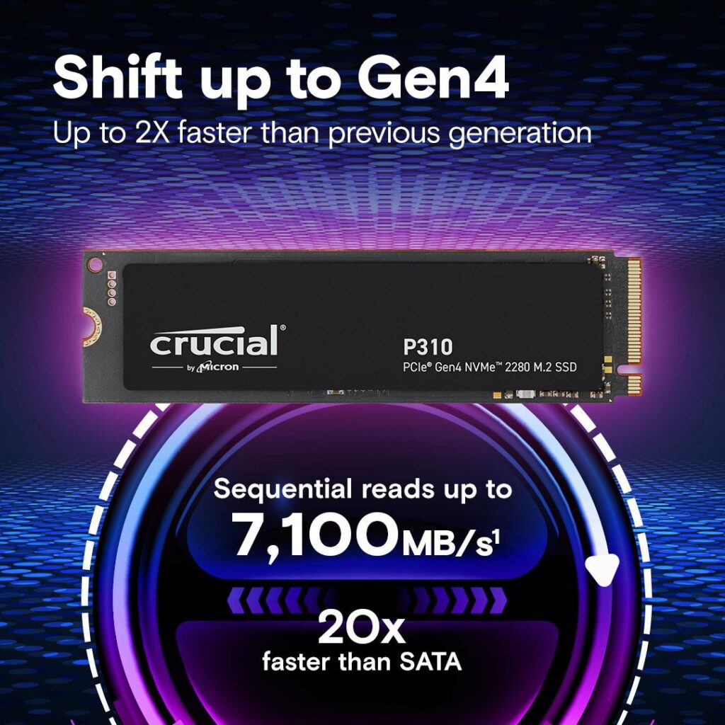 SSD|CRUCIAL|220xTBW rating|Read speed 7100 MB/s|Write speed 6000 MB/s|NV...