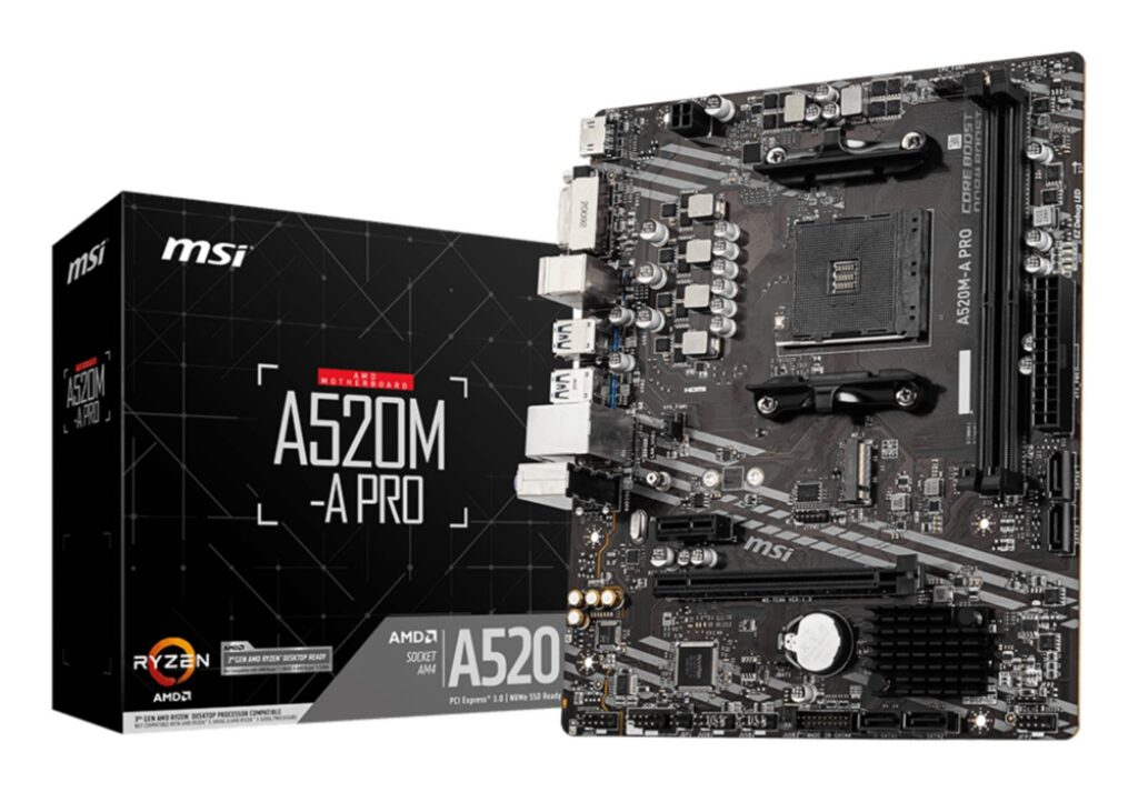 Emaplaat|MSI|AMD A520|SAM4|MicroATX|1xPCI-Express 3.0 1x|1xPCI-Express &...