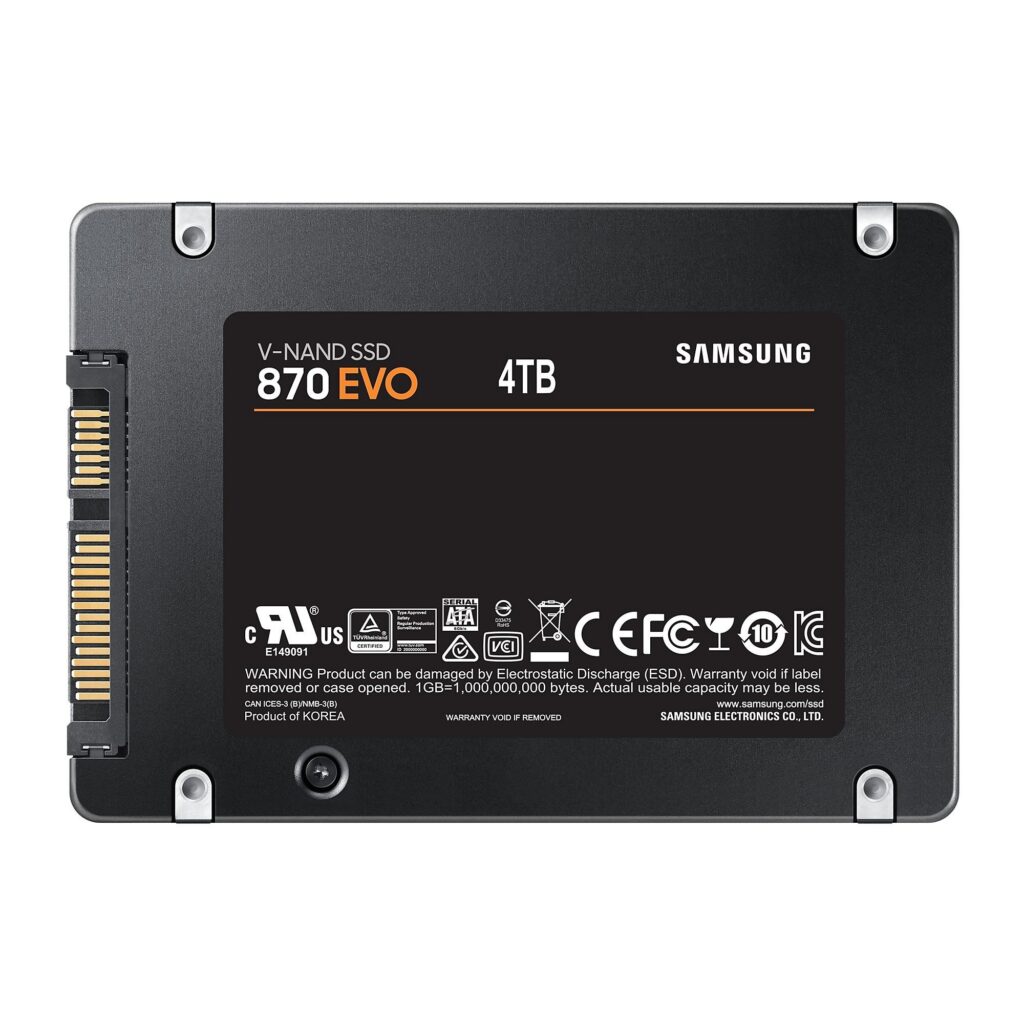SSD|SAMSUNG|870 EVO|4TB|SATA|SATA 3.0|MLC|Write speed 530 MBytes/sec|Read speed 560 MBytes/sec|2,5″|TBW 2400 TB|MTBF 1500000 hours|MZ-77E4T0B/EU