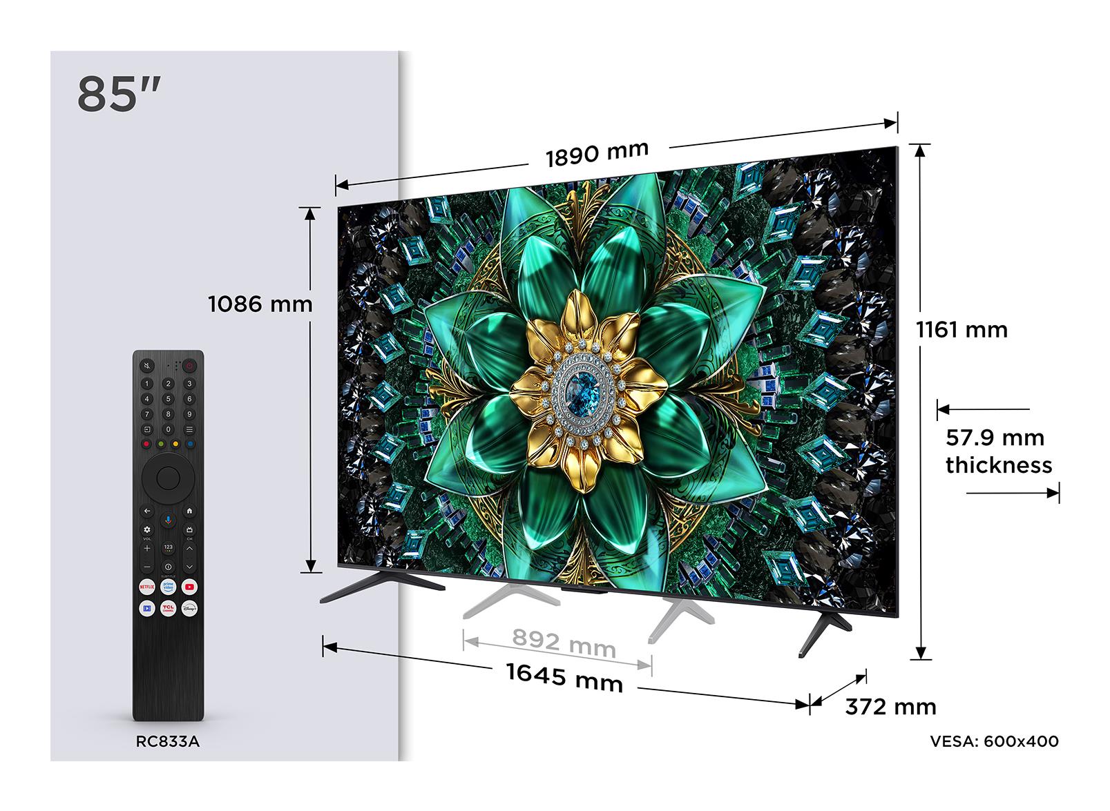 TV Set|TCL|85 “|4K Ultra HD|3840 x 2160 pixels|Flat|16:9|QD-Mini L...