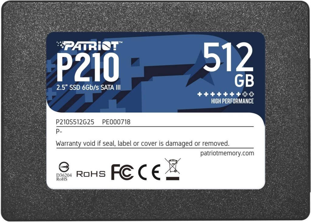 SSD|PATRIOT|P210|512GB|SATA 3.0|Write speed 430 MBytes/sec|Read speed 52...