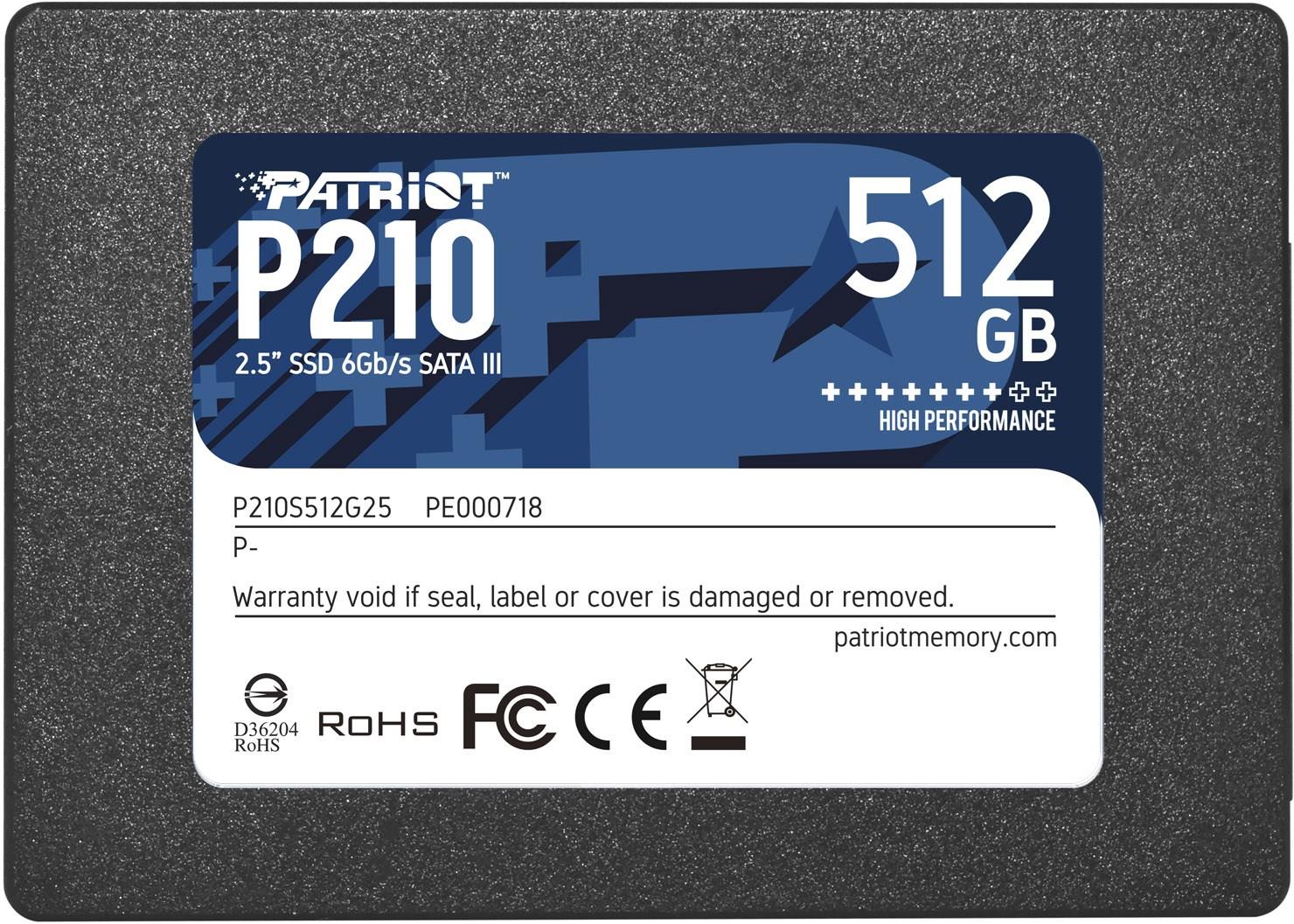 SSD|PATRIOT|P210|512GB|SATA 3.0|Write speed 430 MBytes/sec|Read speed 52...